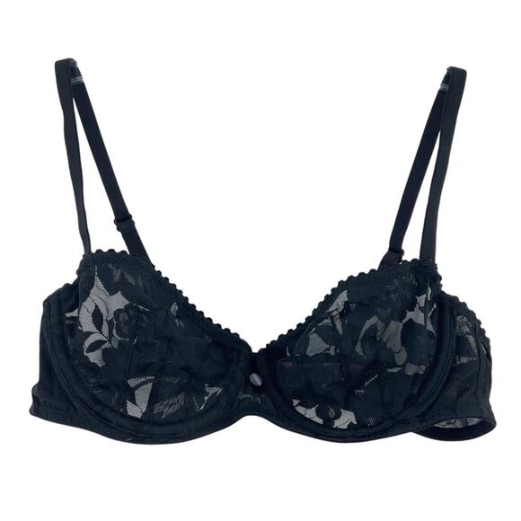 Adore Me Women’s 34A Black Floral Lace Sheer Scalloped Bra Polyamide Preowned - Picture 1 of 5